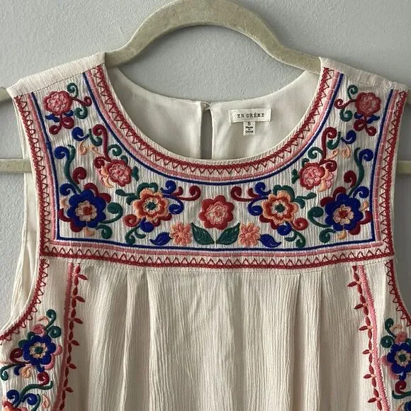 En Creme Floral Embroidered Boho Chic Dress size small - Picture 4 of 6